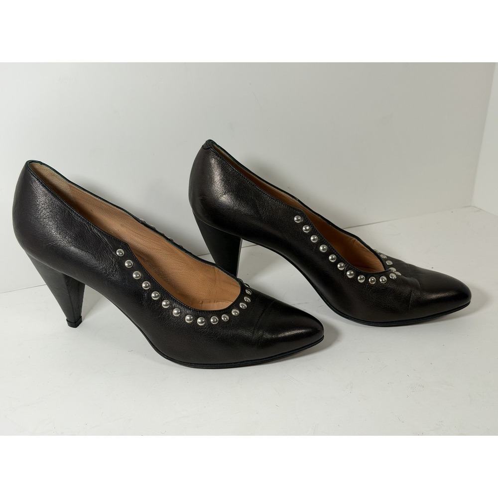 Maud Frizon, Women's Vintage Leather Heels, Dark Brown W/Studs,‎ Size 36.5